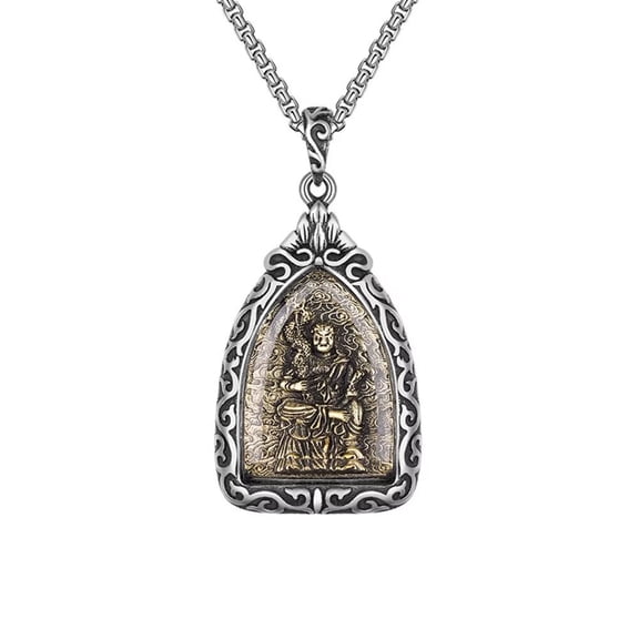 HIJONES Chinese Buddha Pendant Necklace for Men Women Stainless Steel Vintage Lucky Jewelry Style 1