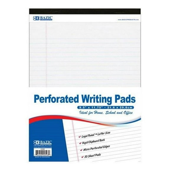 Bazic  50 Ct. 8.5in. X 11.75in. White Perforated Writing Pad Case of 48