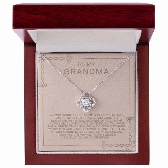 Blush and Gold Cherished Grandma Necklace Love Knot Necklace Luxury Box