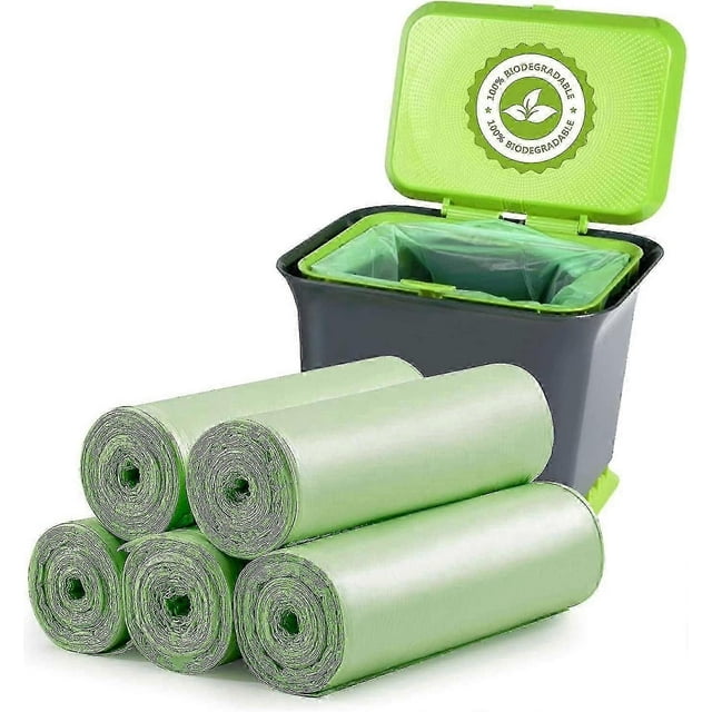 Pack of 100 biodegradable and compostable bin bags for food, household and pet waste in the kitchen, office, home and garden.
