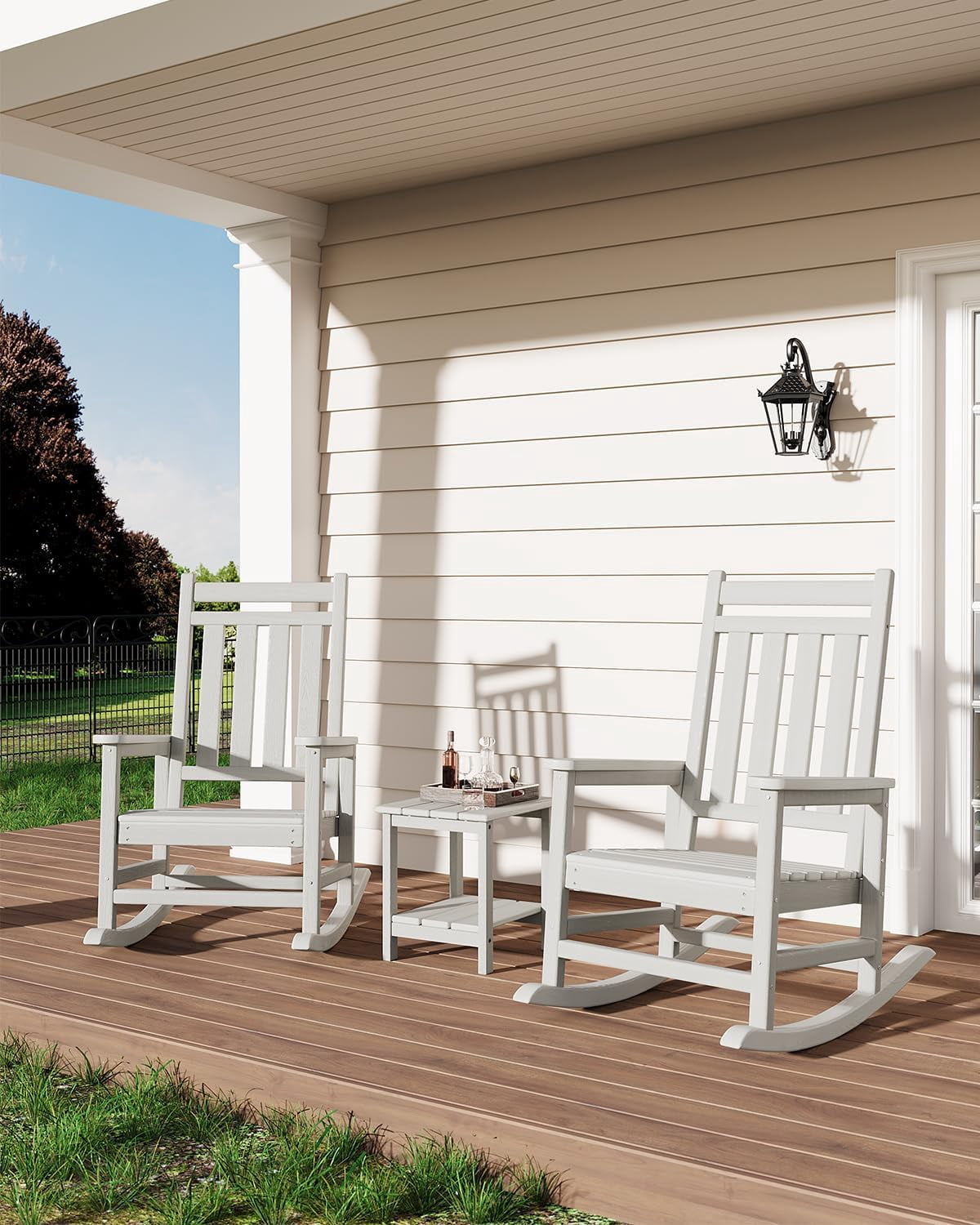Senfot All-Weather HDPE Adirondack Side Table, 2-Tier Square Outdoor End Table White