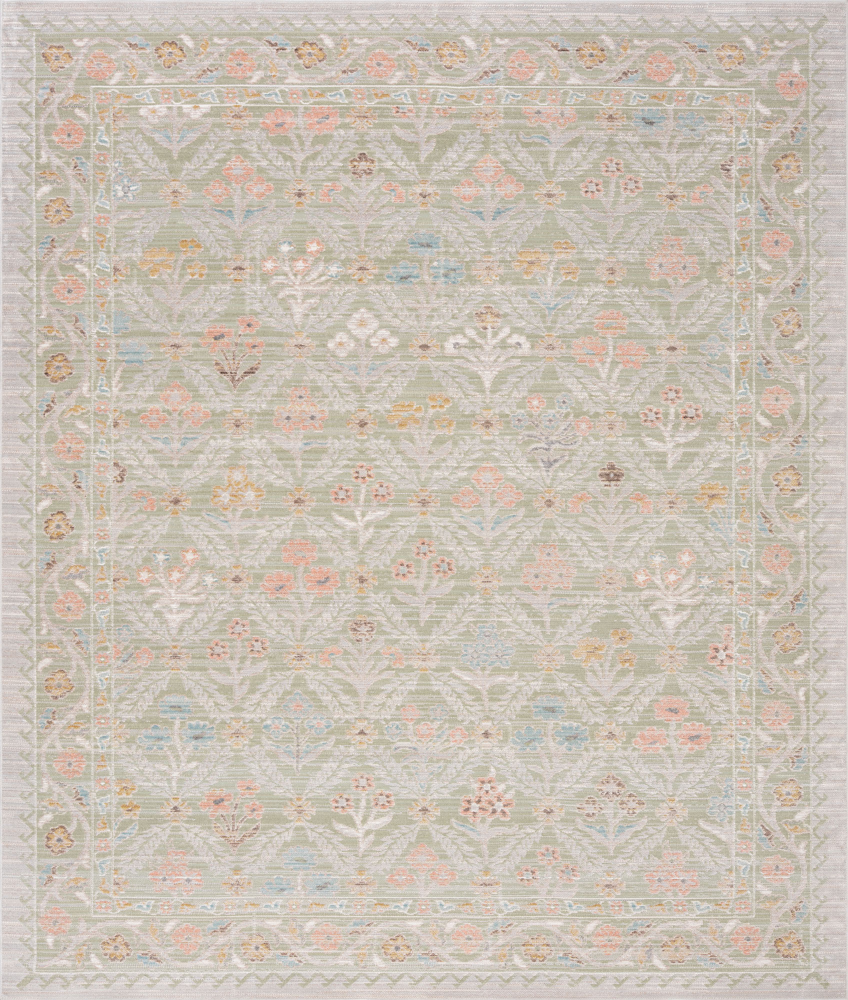 Crestwood Traditional Oriental 8x10 Sage and Gold Polyester Indoor Area Rug, 7'10'' x 9'4''