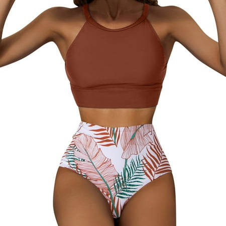 

KI-8jcuD Plus Size Swimsuit Cover Up High Women S Sports Swimsuit Bikini Tropical Waist Split Printed Swimwears Tankinis Set Womens Bathing Suites Ladies Swim Shorts Long Sports Bra Swimsuit Top Hal