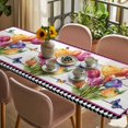 thumbnail image 3 of Spring Tulips Table Cloths for 8 Foot Rectangle Tables, Colorful Flowers Botanical Butterfly Farm Wooden Patio Waterproof Elastic Fitted Tablecloths, Washable Rectangular Table Cover for Camping, 3 of 8