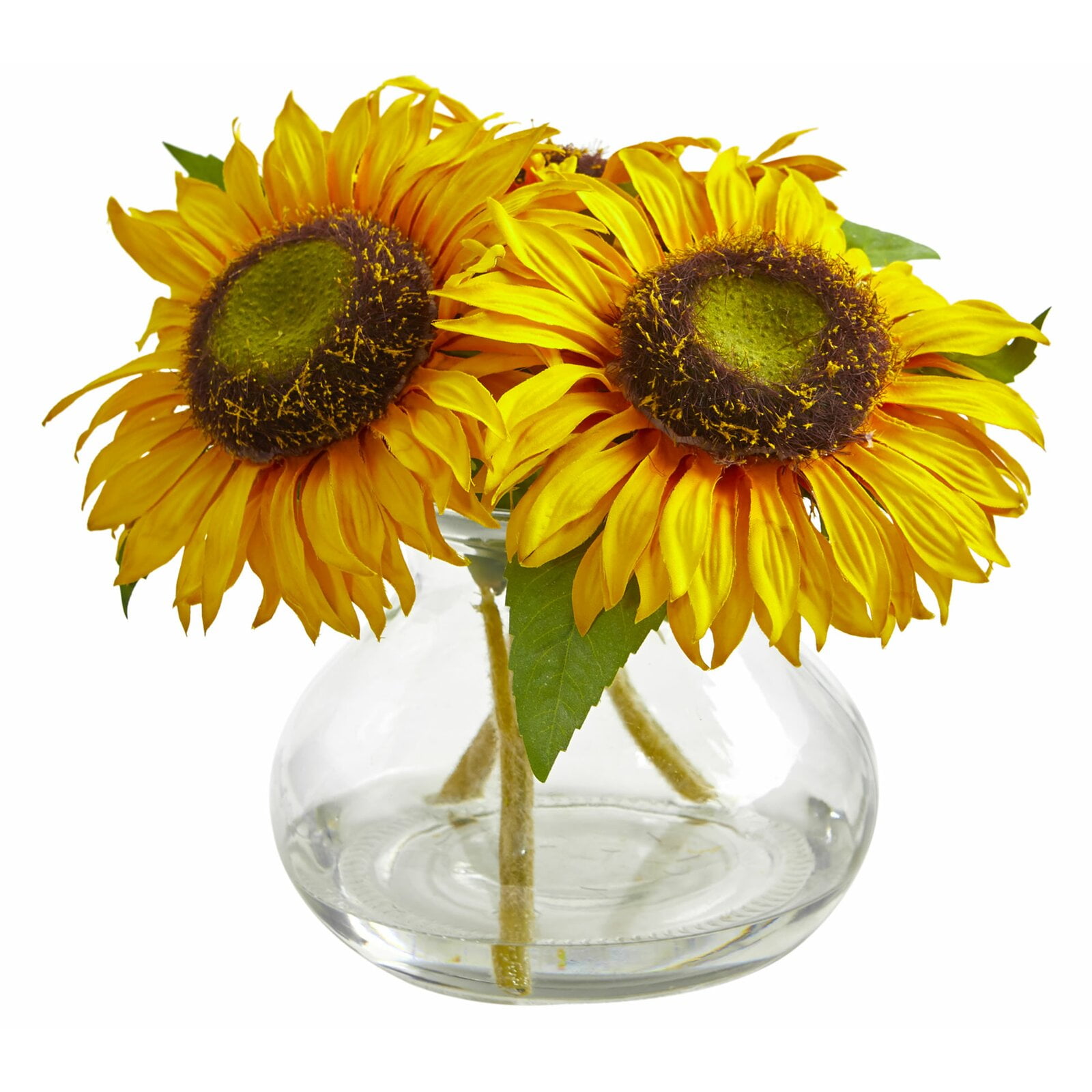 9.5 inches tall Yellow Silk Sunflowers Daisies & Baby Breath Bouquet 