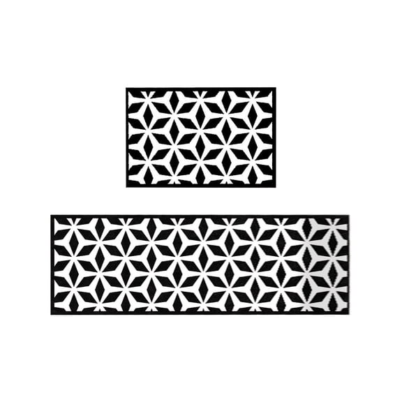 Luoshdecor Kitchen Mats for Floor Set of 2,Non Slip Boho Kitchen Runner Rug, for Kitchen Laundry Sink Decor (Black White)
