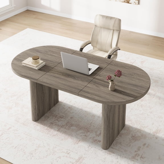 Large Oval Farmhouse Wooden Home Office Executive Writing Desk