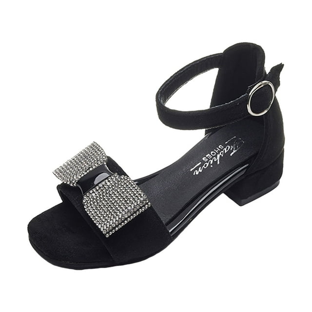 MIASHUI Girls Bow Sandals Wedding Dress Shoes Open Toe High Heels Sandals,Black,8-9 Years