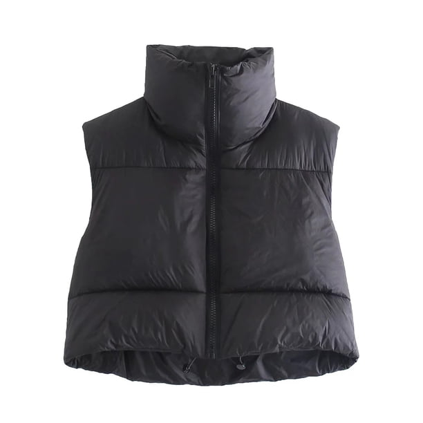 Txlixc Chaleco de mujer, chaqueta de algodón vintage de cuello corto, cremallera de cuello vertical Txlixc moda