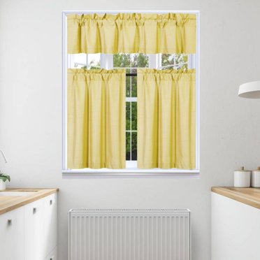 White Solid Opaque Ribcord Kitchen Curtains Choice of Tiers Valance or ...