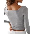 thumbnail image 2 of Nituyy Women T-shirt, Long Sleeve Square Neck Solid Slim Fit Ladies Tops for Spring Fall, 2 of 3