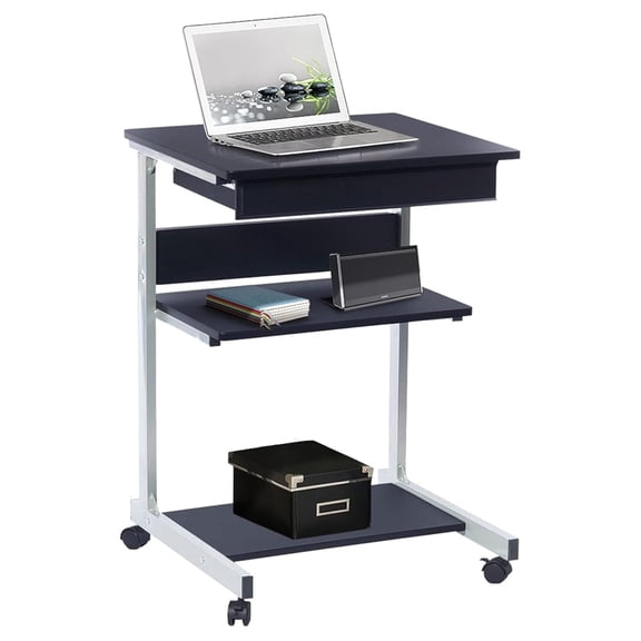 Rolling Laptop Cart with Storage, Portable Computer Desk, Rolling Cart Workstation, or Laptop Stand with Printer Shelf, Graphite Black