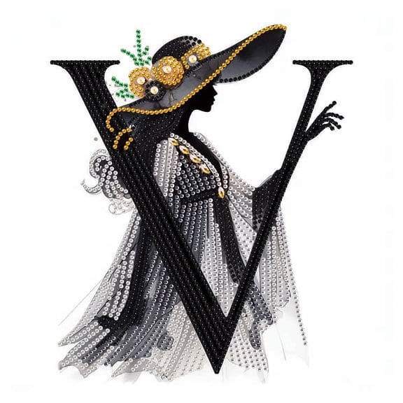 5D DIY Diamond Painting Kit Elegant Lady Letter V Special Shape Creative Diamond Craft Suitable for Home and Office Decor, Festive Gifts