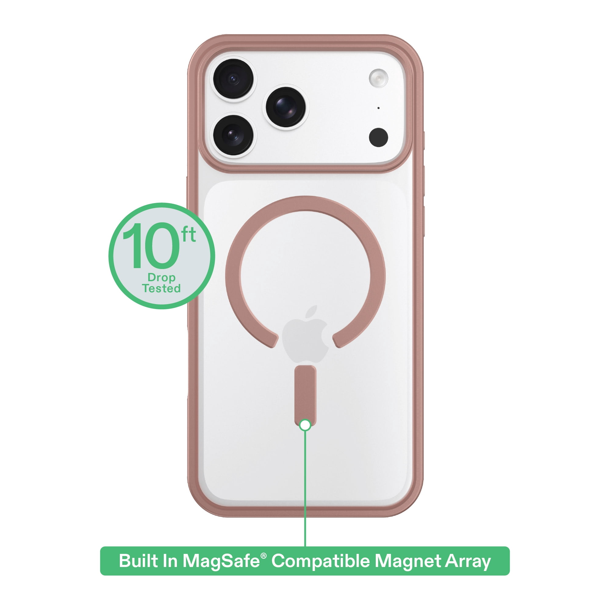 onn Phone Case for iPhone 18 Pro Max / 17 Pro Max, MagSafe Compatible - Clear/Metallic Rose Gold