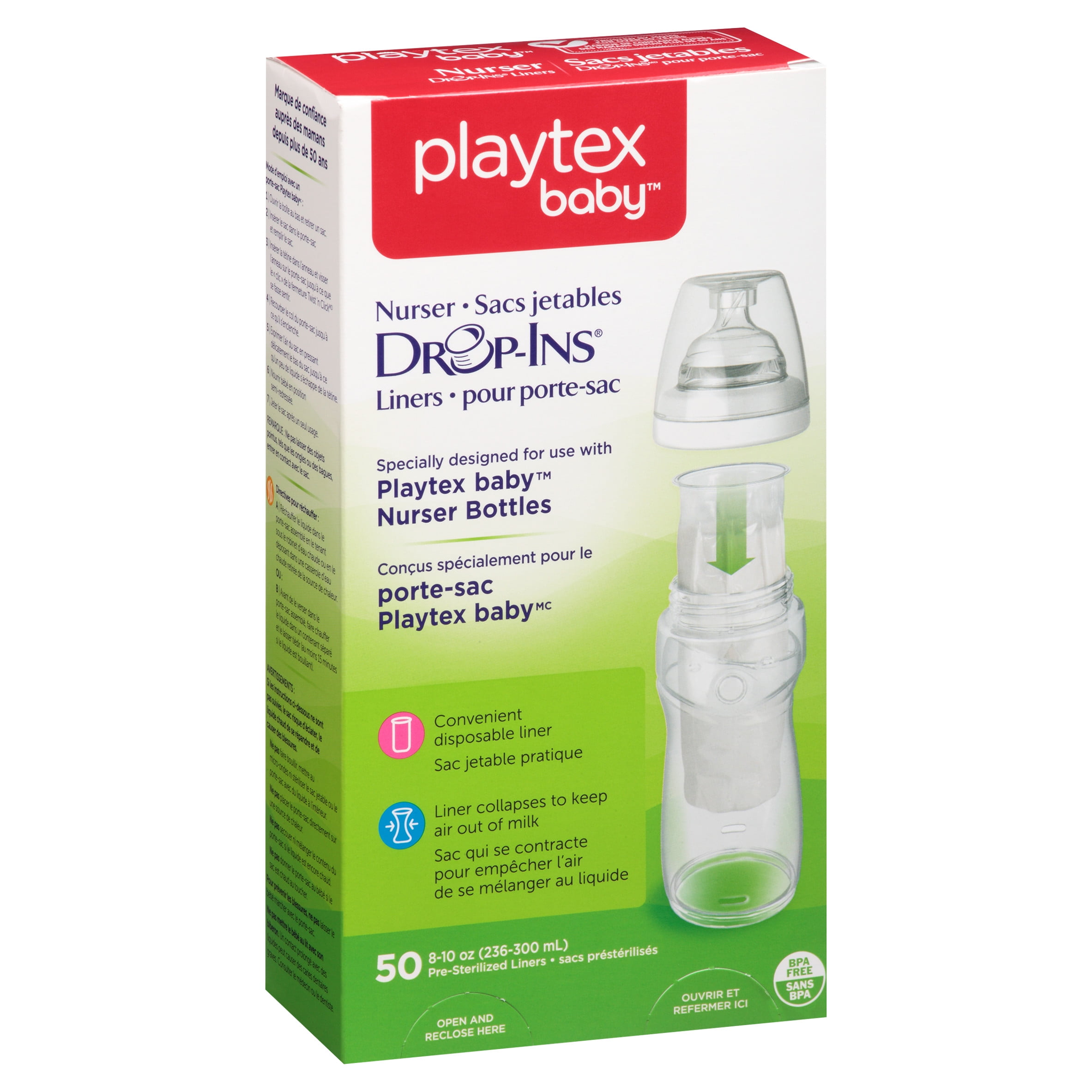 Lot of 3 Playtex Nurser Drop-Ins Liners for Baby Bottles 8-10 oz 50 ct each 
