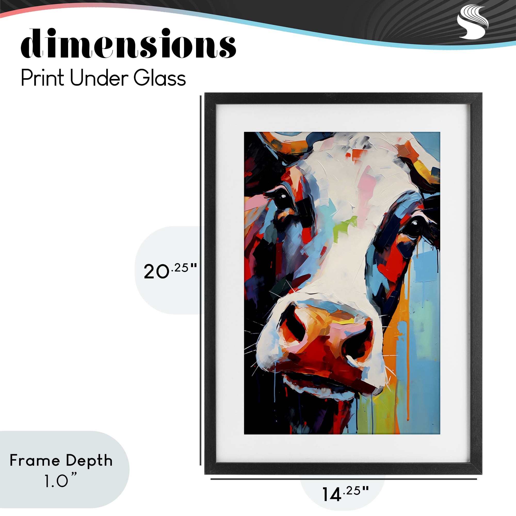 Stupell Industries Cow Of Many Colors Black Framed Print Under Glass, design by Creative Studio