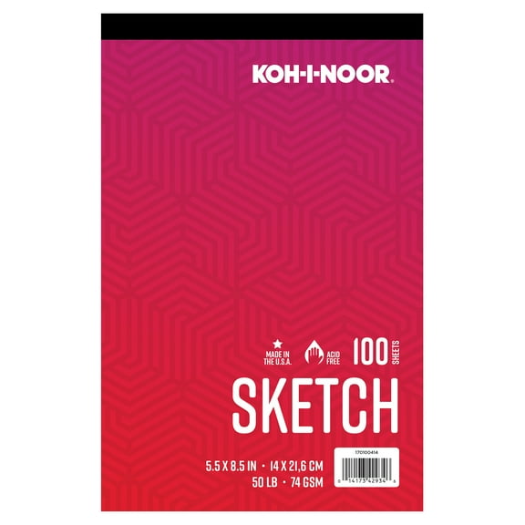 Kohinoor Sketch Paper Pad 5.5" x 8.5" 50lb/74GSM 100 Sheets Bright White Acid & Lignin Free