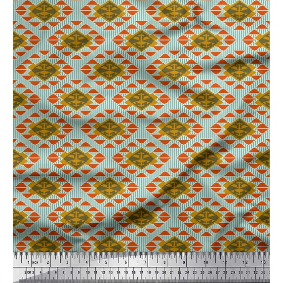 Soimoi Green Heavy Canvas Fabric Stripe & Diamond Geometric Printed Fabric 1 Yard 58 Inch Wide