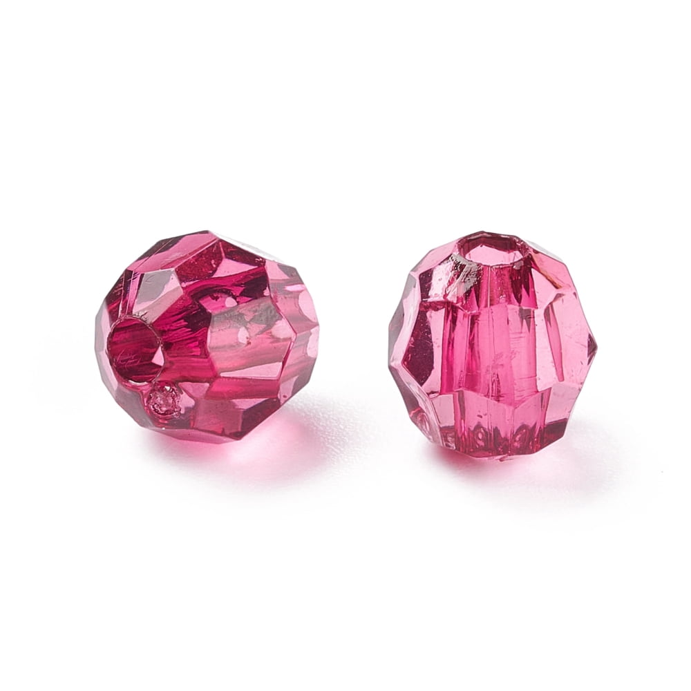 Transparent Acrylic Beads Faceted Round Cerise 8mm Hole: 1.5mm 1800pcs/500g