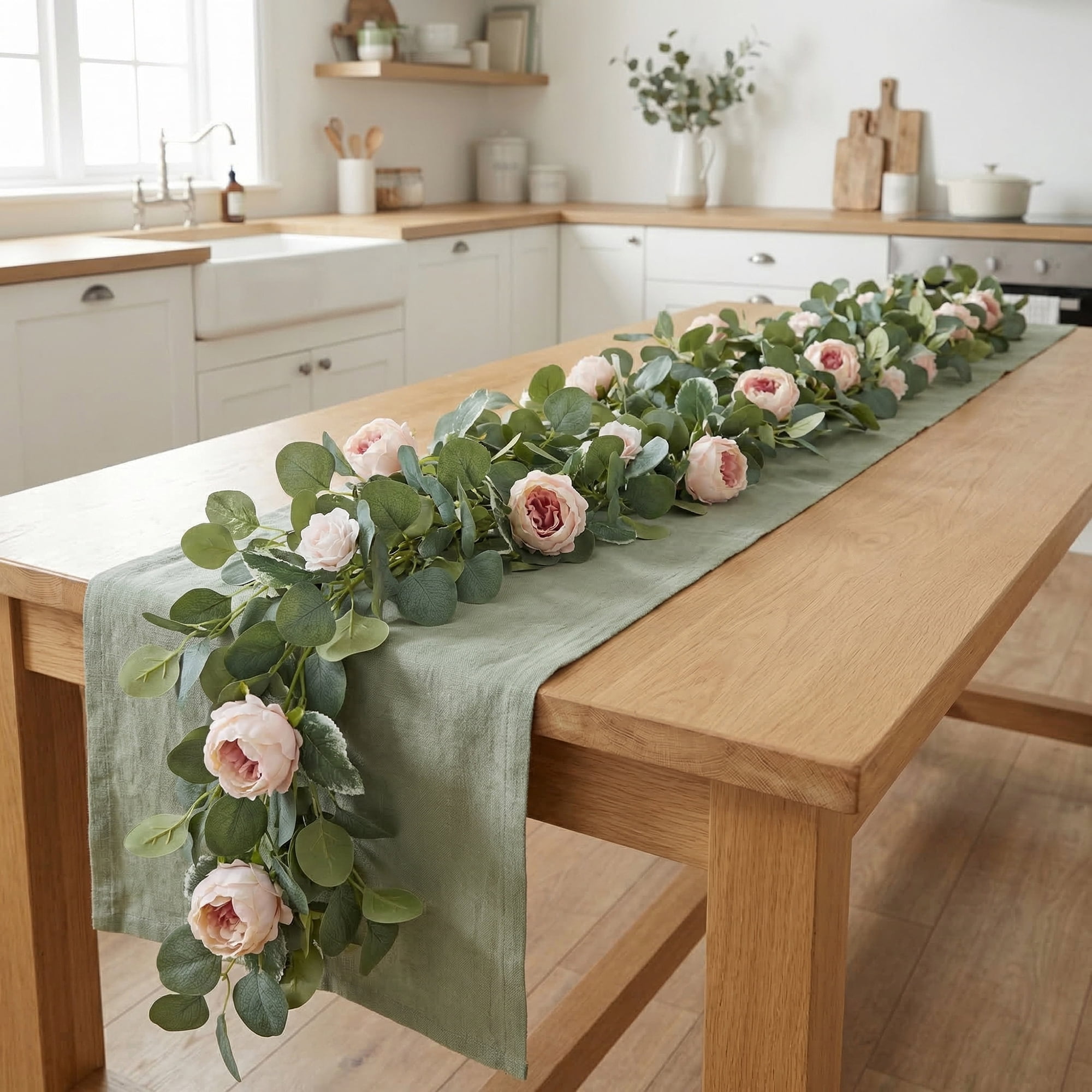 Unique Bargains 4Pcs Artificial Eucalyptus Garland Faux Flower Vine Champagne Pink 71in