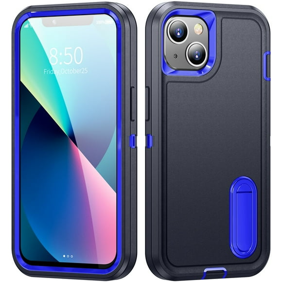 for iPhone 13 Case, iPhone 13 Phone Case with Built in Kickstand, Shockproof/Dustproof/Drop Proof Heavy Duty Military-Grade Rugged Protective Cover for iPhone 13,Blue,For iPhone 13