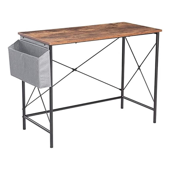 Pemberly Row Simple Minimal Wood Home Office Computer Desk in Rustic Brown/Black