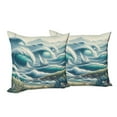 thumbnail image 4 of Ambesonne Nautical Throw Pillow Cover Pack of 2, Swirling Huge Waves Boat, 2 Pcs-26"x26", Reseda Green Teal and Blue, 4 of 5