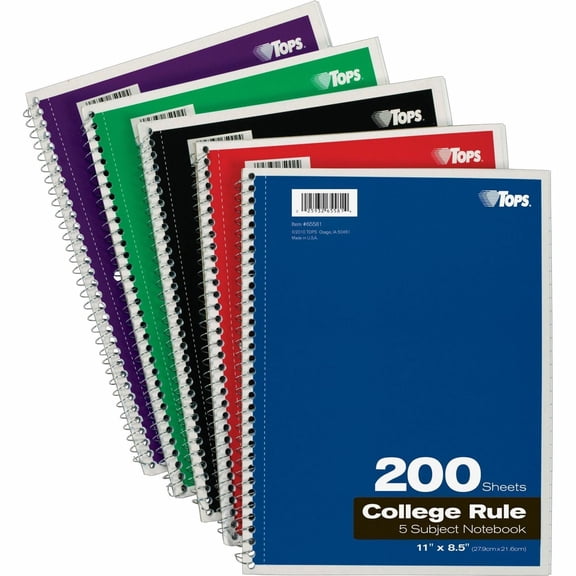 TOPS, TOP65581, 5 - subject College - ruled Notebooks - Letter, 1 Each