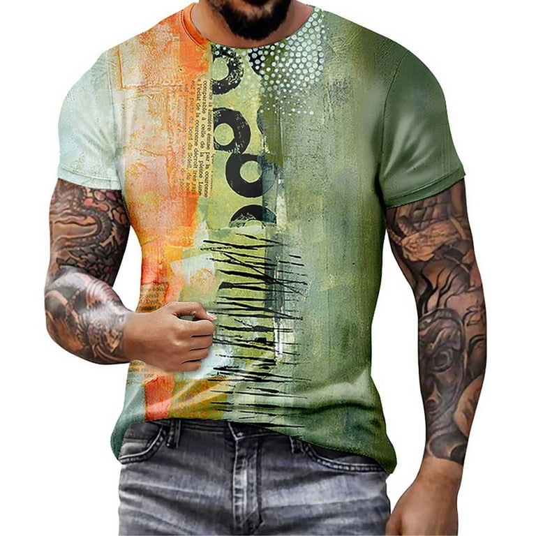 HAPIMO Round Neck Fashion Tops Casual Slim Fit Tee Clothes 3D Digital  Graffiti Graphic Print Blouse Short Sleeve T-Shirt for Men Men's Summer  Fitness