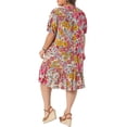thumbnail image 3 of Agnes Orinda Women's Plus Size Sundress Floral Print V Neck Short Sleeve Flowy Boho Beach Vacation Summer Midi Dresses with Pocket 1X Pink, 3 of 6