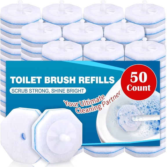 50 Count Toilet Wand Refills, Toilet Brush Replacement Heads for Bathroom Washroom Cleaning Pads, Disposable Toilet Brush Refills Compatible with Most Brushes Scrubbers Cleaning Refill Pack Loca