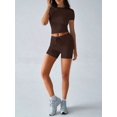 thumbnail image 6 of Womens Two Piece Lounge Sets Casual Summer Outfits 2 Piece Short Matching Clothing Set Brown S, 6 of 8