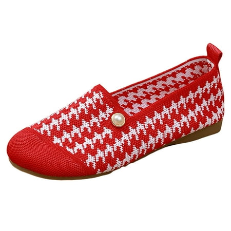 

VMESZQFG Women s Ballet Shoes Round Toe Slip On Knit Casual Dress Shoes Comfort Ballerina Walking Shoes Red