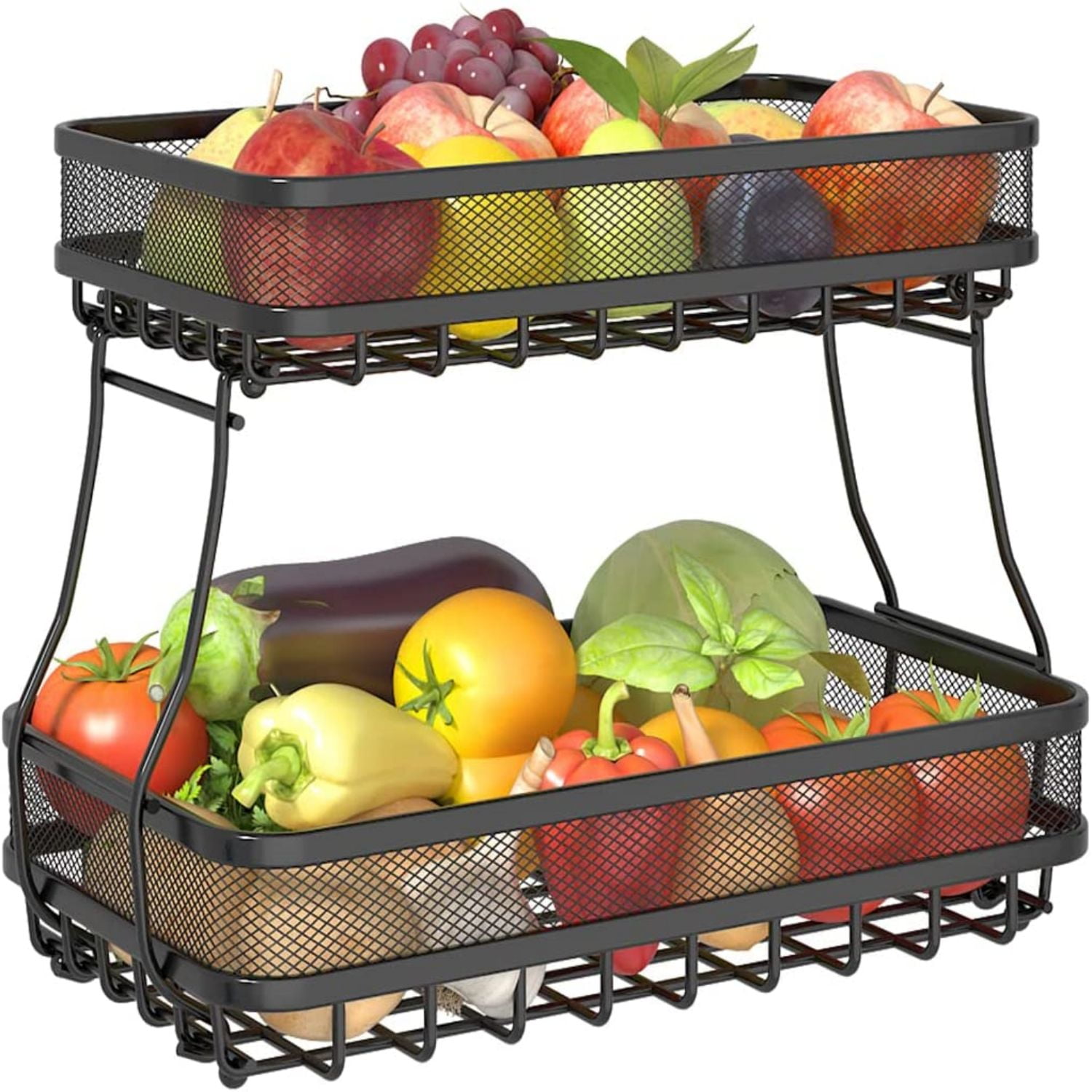 Werseon Fruit Basket 2 Tier Metal Kitchen Storage Basket Black