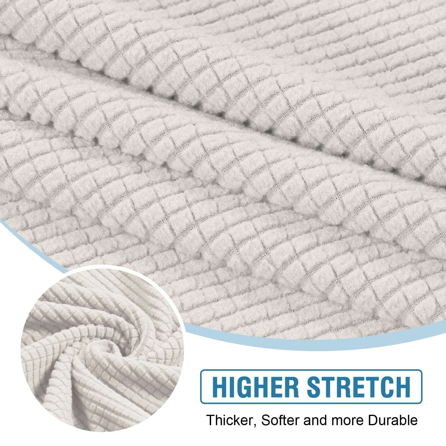 Turquoize 3-Piece Separate Slipcovers Textured Grid Polyester Blend Sectional Couch Sofa Covers for Left/Right L Shape Chaise Lounge Sofa, Ivory 2 Seater + 1 Chaise