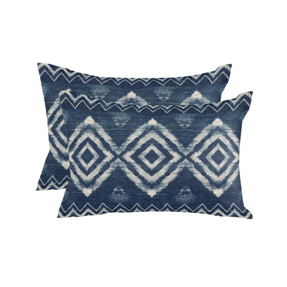 Waterproof Outdoor Throw Pillows with Inserts 12"x20" Set of 2,Navy Blue Soft Decorative Pillowcases for Couch Bedroom,Vintage Tribal Abstract Geometric Tie Dye Art Pillow Covers for Sofa Living Room