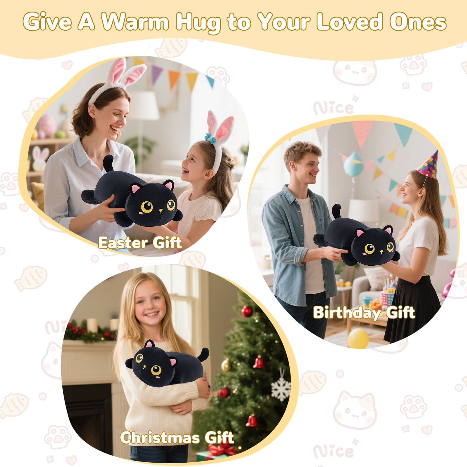 Cat Heating Pad for Period Cramps Menstrual Pain Relief, Portable Electric Heat Pads USB Powered, Cute Black Cat Plush Stuffed Animals Gift, Funny Cats Gifts for Women Teen Girls Birthday Christmas