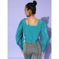 thumbnail image 4 of DressBerry - By Myntra Women Casual Stylish Blue Solid Volume Play Long Sleeves Ready to Wear Regular Polyester Sweetheart Neck Top, 4 of 7