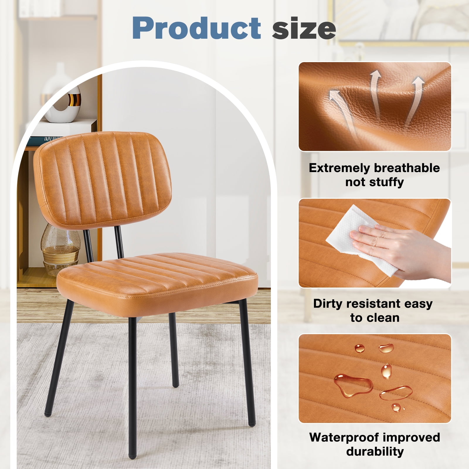 CONCETTA Mid-century Modern Dining Chairs, Kitchen Chairs Set of 4, Brown