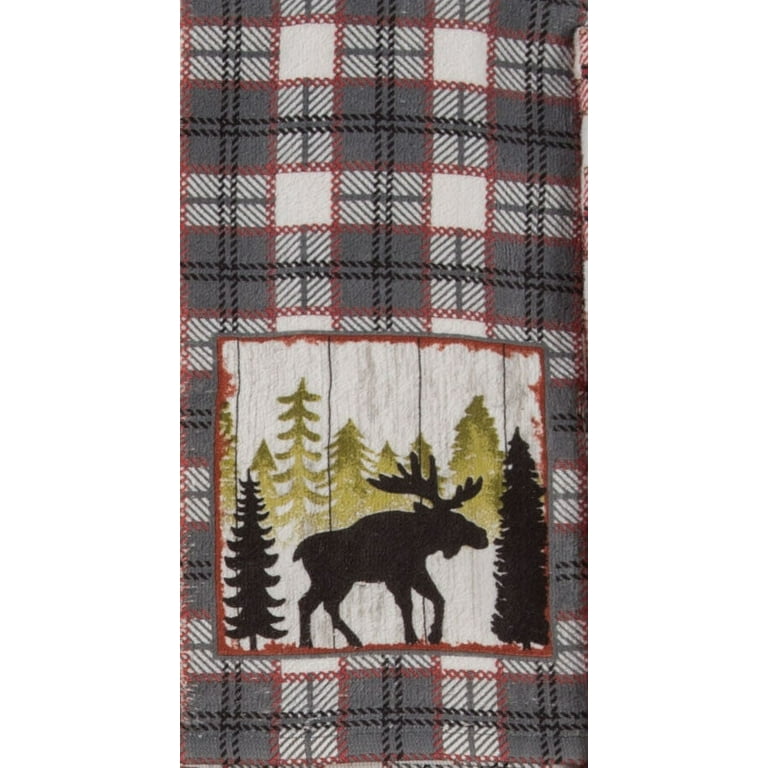 Set of 2 Simple Living MOOSE Plaid Terry Kitchen Towels by Kay Dee Designs  