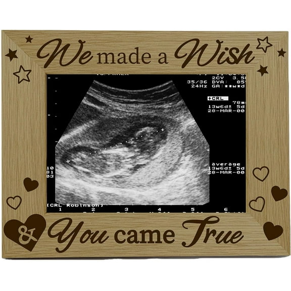 Ultrasound Picture Frame Sonogram Wood Photo Frames Engraved Display Tabletop Postcard Frame for Desk Hanging Wall Birthday Christmas New Mom Dad Gift 4x6Inch-We Made a Wish & You Came True
