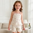 thumbnail image 2 of Krdevn Girls Floral Cami Pajama Set Bow Ruffle 2 Piece Summer Loungewear Outfit,4-5 Years, 2 of 9