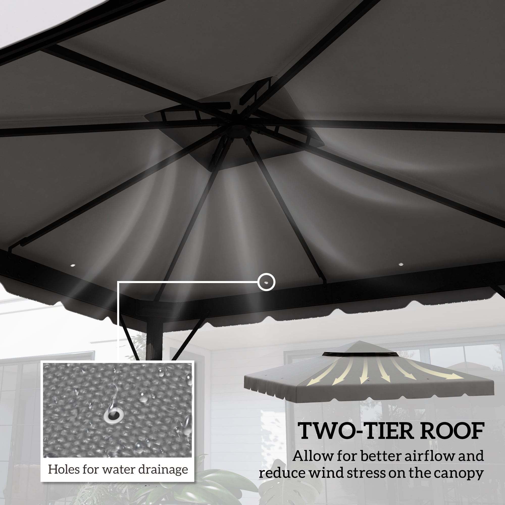 Outsunny 10' x 10' Gazebo Replacement Canopy, Double Roof Gazebo Top Cover (TOP ONLY), Light Gray