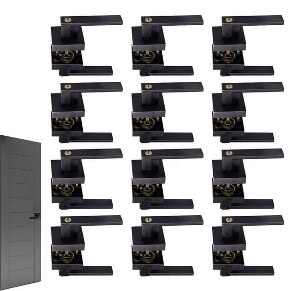 AIHOME Black Door Handles 12 Pack Black Metal Passage Door Handle Modern Bathroom Door Lock with Square Panel Interior Door Lever Handles for Left or Right Sided relaxing