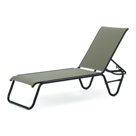 Set of 2 Telescope Casual Gardenella Sling Lay-flat Stacking Armless Chaises, Textured Black Finish, Tweed Fabric