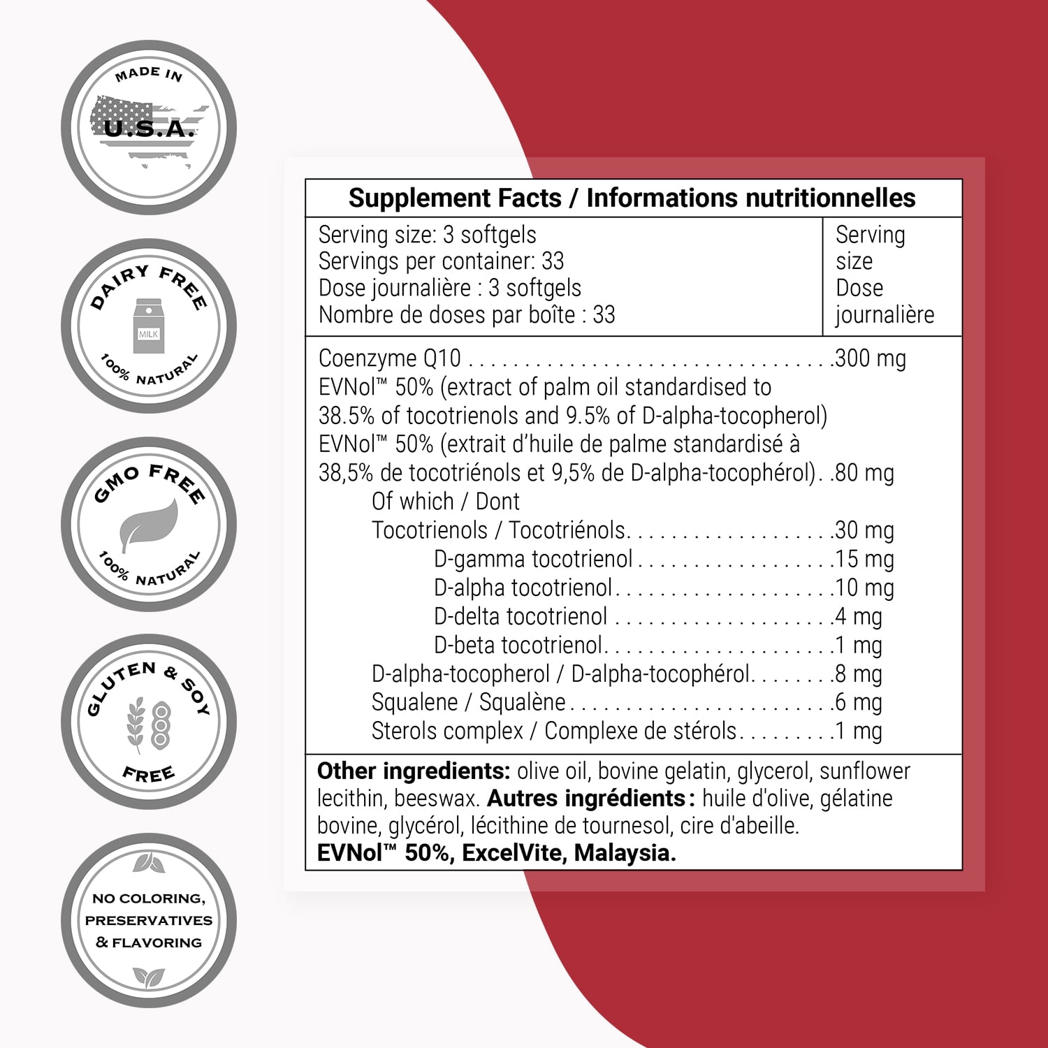SuperSmart - CoQ10 + Tocotrienols 300 mg per Day (Co Enzyme Q10 + Vitamin E) | Non-GMO & Gluten Free - 100 Softgels