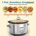 thumbnail image 6 of SUNVIVI Small Slow Cooker 4QT, Mini Food Warmer with 3 Heating Settings, Removable Ceramic Pot, Dishwasher Safe Glass Lid, Stainless Steel, 6 of 10