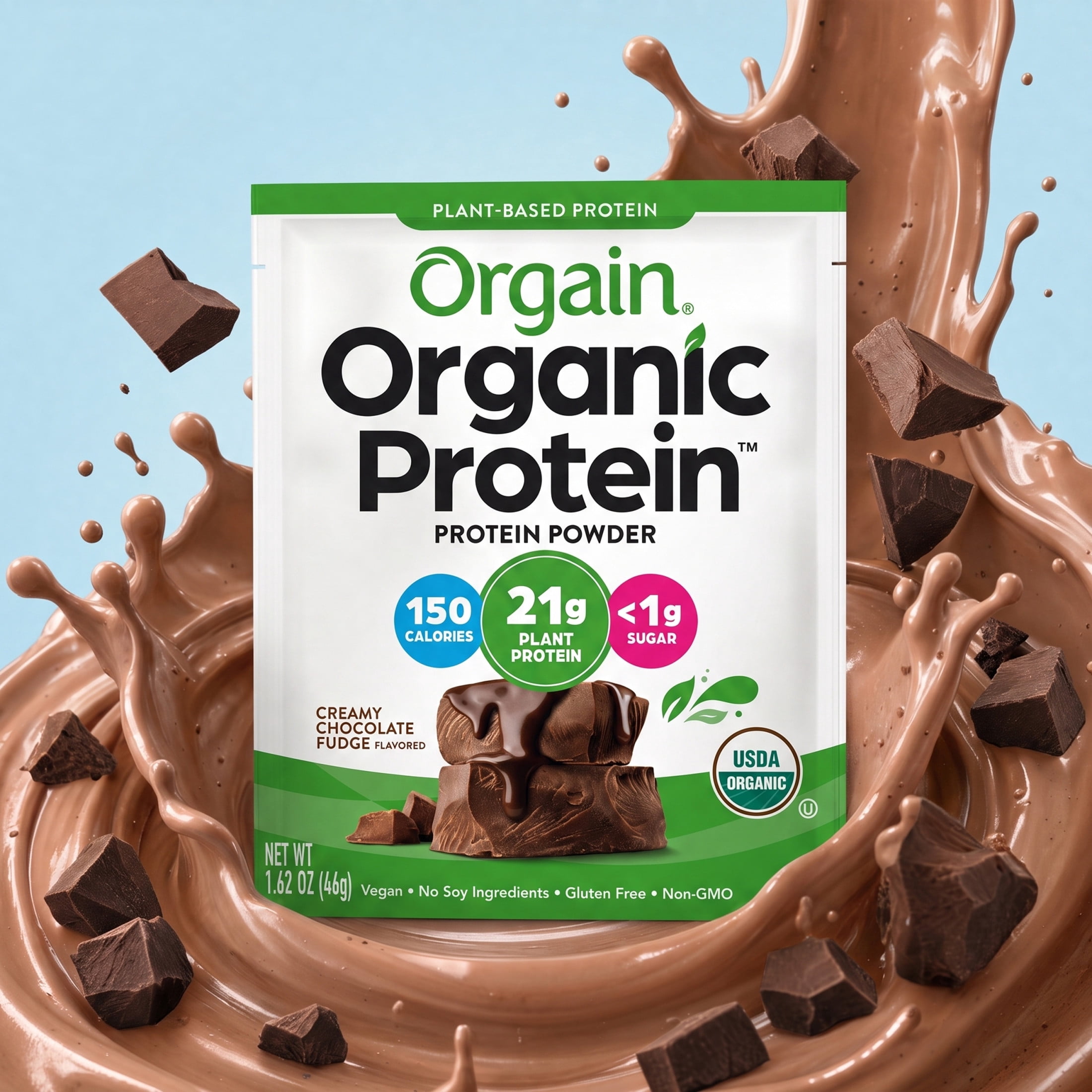 Orgain Organic Vegan 21g Protein Powder Packets, Travel Size - Chocolate, 1ct