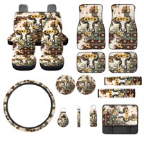 Jeiento Aztec Tribal Cow Auto Accessories Set of 17 Car Seat Protector Car Floor Mats Steering Wheel Cover Safety Belt Pads Car Armrest Cover Cup Coasters Keychains Lip Gloss Holder Universal Fit