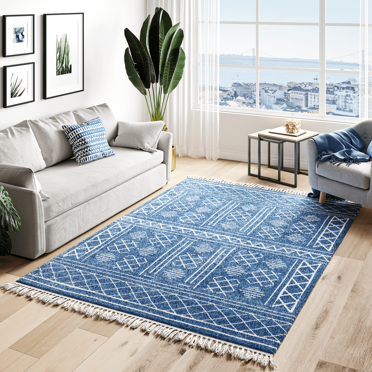 Bestier Guardino Southwestern Machine Woven Polypropylene Area Rug in Blue, 7.8"x10"